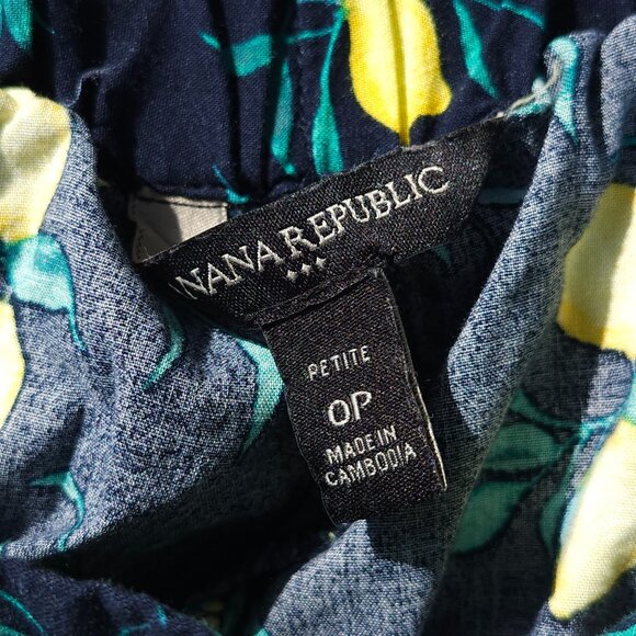 PRETTY BANANA REPUBLIC Tiered Wrap Midi Skirt Size 0P Navy lemon print - Picture 3 of 4